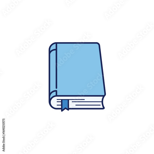 A simple icon of a closed light blue book with a dark blue bookmark, standing upright.
