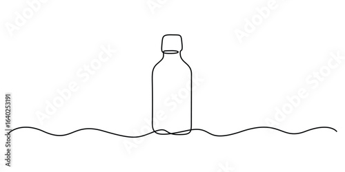 Medicine bottle one continuous line art drawing, Single line drawing of medicine bottle. Continuous hand drawn sketch minimalist design. Vector illustration