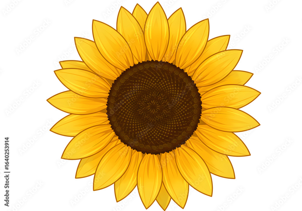 Fototapeta premium Bright yellow sunflower illustration with detailed brown center, perfect for summer designs and nature themes