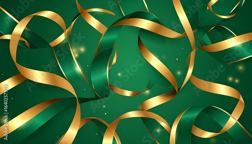 Abstract gold and green ribbon design
