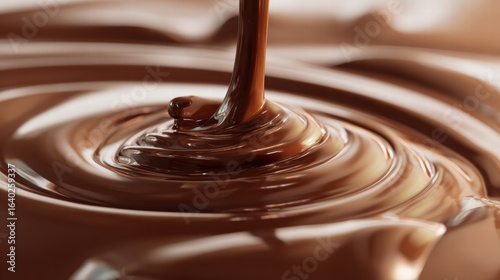 Extreme close-up of melted chocolate forming rich, silky textures