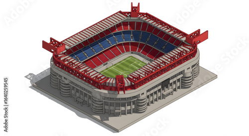 Isometric 3D vector design of a miniature Sansiro, Milan stadium, a detailed arena model for sports concepts.