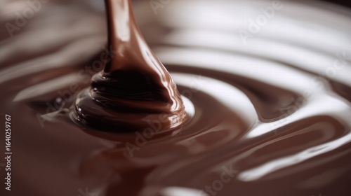 Glossy chocolate pours smoothly, creating hypnotic swirls and ripples.