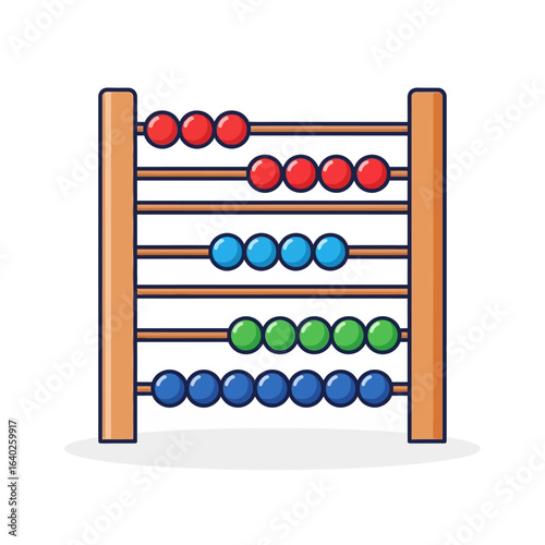 Illustration of a wooden abacus with rows of red, blue, and green beads, used for counting and mathematical calculations.