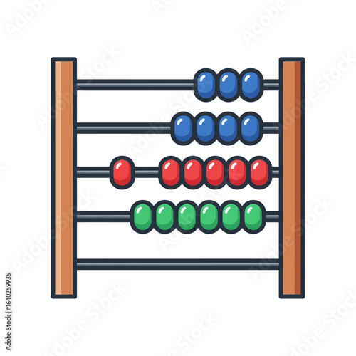 A colorful abacus with beads in red, blue, and green, used for arithmetic calculations.