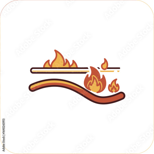 Abstract illustration depicting flames rising from a curved line and a straight line.