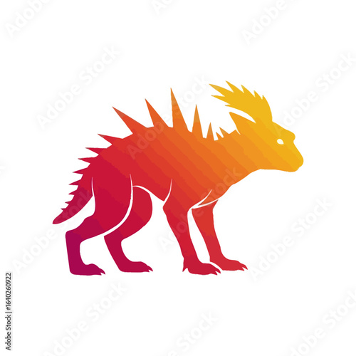 Stylized illustration of a spiky, mythical creature, profile view.