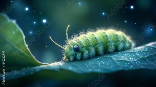 Fuzzy Green Caterpillar on Leaf