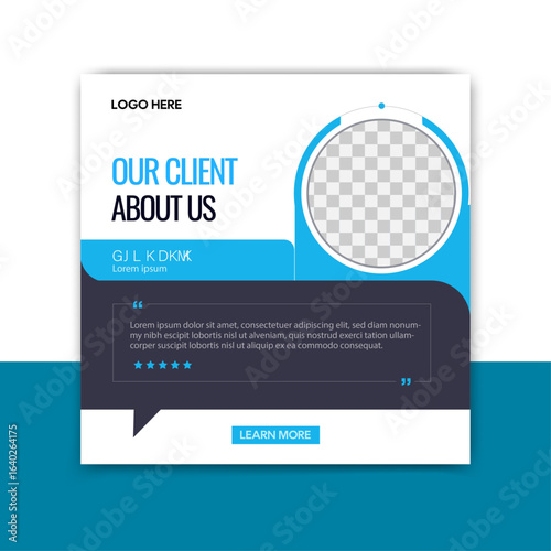 Testimonial social media post template. Client review banner. Customer feedback card design for digital marketing