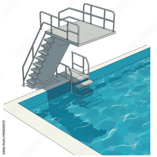 Stylized illustration of a diving board and water ripples in swimming pool