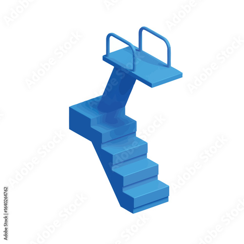 Minimalist isometric pool diving board illustration against white backdrop