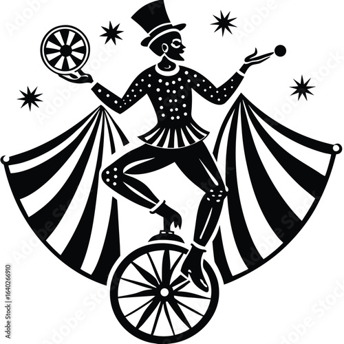  a person balancing on a unicycle. Circus, balance, or performance theme