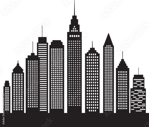 city skyline silhouette of urban buildings and skyscrapers for architecture and travel design projects