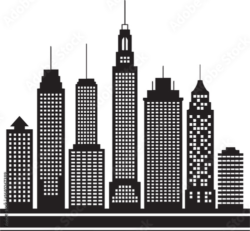minimal silhouette of urban cityscape with skyscrapers and residential buildings for design and branding use