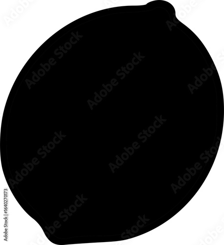 A black silhouette of a lemon, showing its oval shape and a small bump at the top.