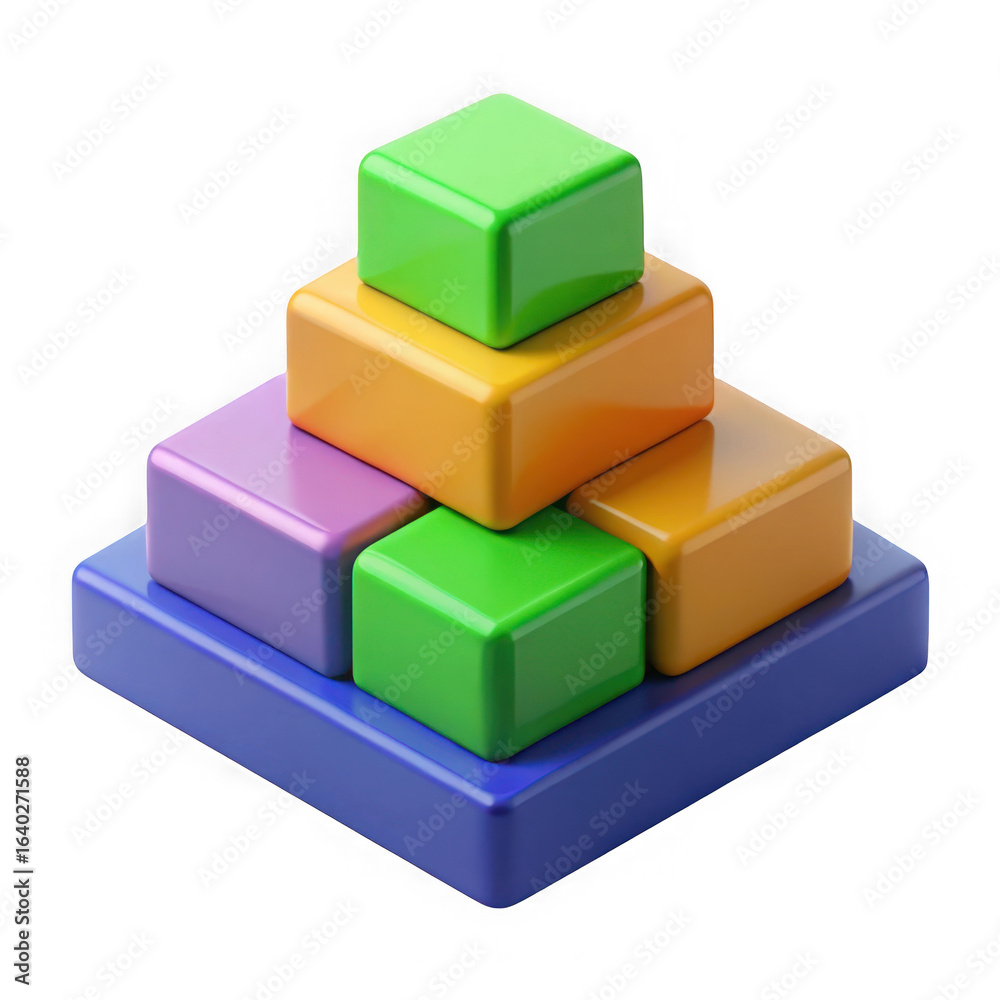 Fototapeta premium 3d illustration of colorful toy blocks stacked in a pyramid shape isolated on transparent background