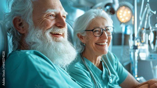 Wallpaper Mural Senior patients benefit from elderly care and mental health support. Smiling elderly couple in medical attire, sharing a joyful moment.	
 Torontodigital.ca