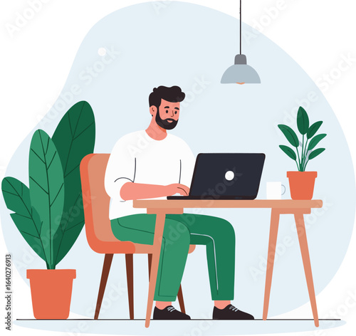 Man Working on Laptop at Home