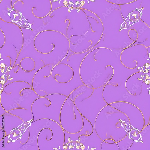 Intricate floral damask pattern in soft lavender and gold with a vintage and elegant feel perfect for wallpaper or textile design