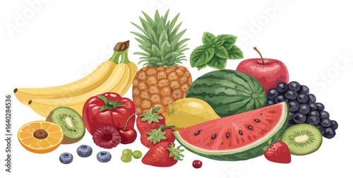 Vibrant collection of fresh vegetables and fruits for a healthy vegan lifestyle