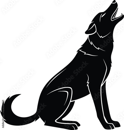 A dog howling towards the sky with its back arched and tail down silhouette