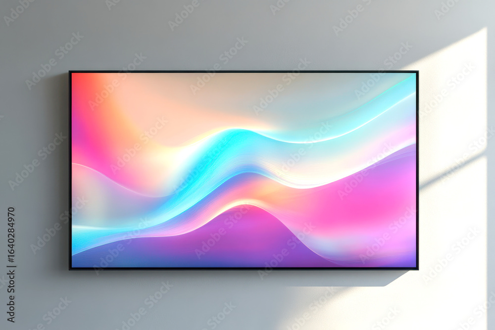 Naklejka premium Vibrant abstract swirls of color displayed on a modern framed artwork