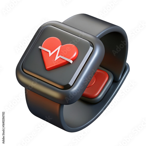 3d smartwatch with heart rate monitor isolated on transparent background