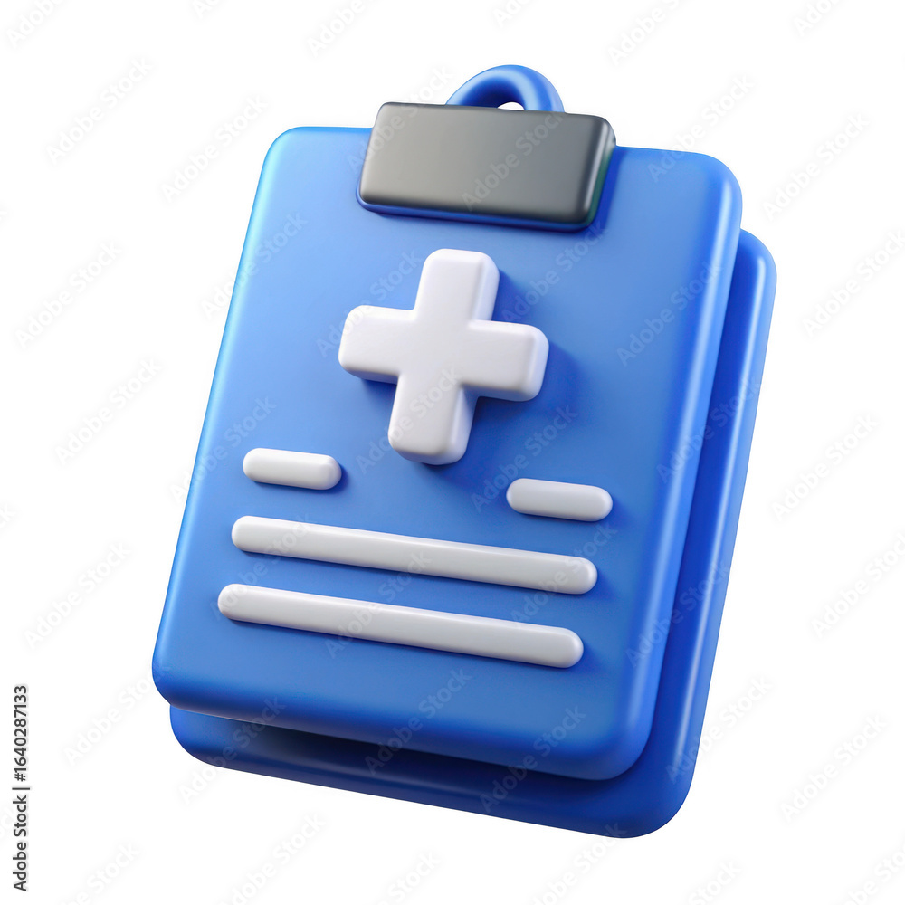 Fototapeta premium 3d medical clipboard with plus sign isolated on transparent background