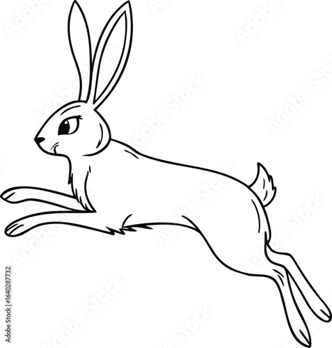 Dynamic rabbit leaping forward with ears swept back silhouette