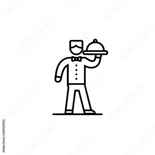 Waiter serving food line art restaurant service catering hospitality professional butler elegant dining experience