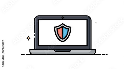 Animated Laptop Security Icon – Shield on Screen Vector Illustration