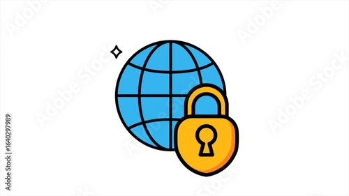 Animated Internet Security Icon – Globe and Padlock Vector Illustration