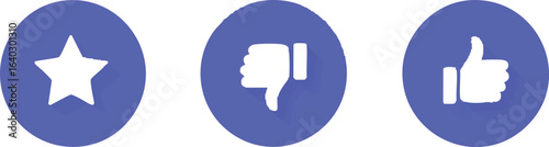 Collection of modern flat design icons for user interface elements including thumbs up thumbs down star ratings and positive or negative feedback symbols