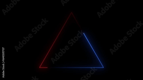 Frame in the shape of a triangle, light neon glow, energy, smoke, footage portal Abstract technology triangle from animated .