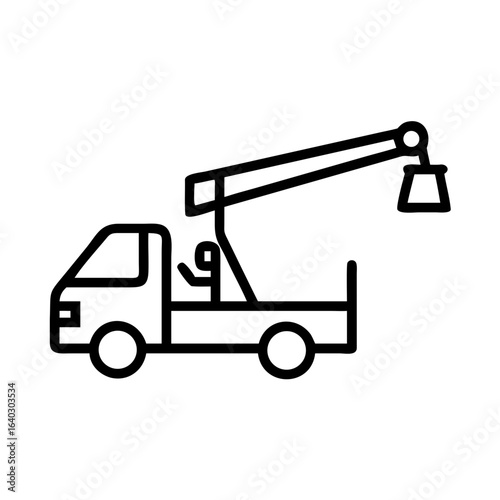 A minimal illustration presents a utility truck with an elevated crane, expertly executing its vital tasks in a photorealistic rendering. 