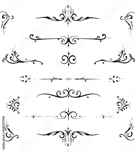 Ornate Vintage Rose Floral Dividers in Black and White