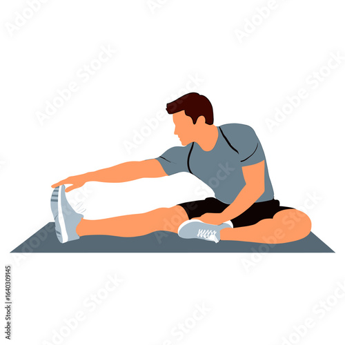 Young man stretching on exercise mat to improve flexibility and overall physical health benefits