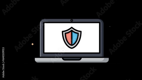 Animated Laptop Security Icon with Alpha Channel – Shield on Screen Vector Illustration
