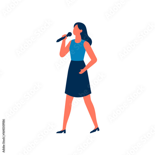 Vibrant illustration of a confident woman singing passionately into a microphone during a performance