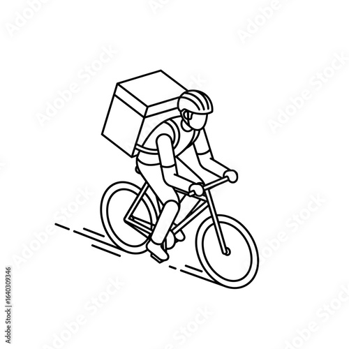 Delivery cyclist riding swiftly with a package, showcasing the essence of urban transportation and logistics