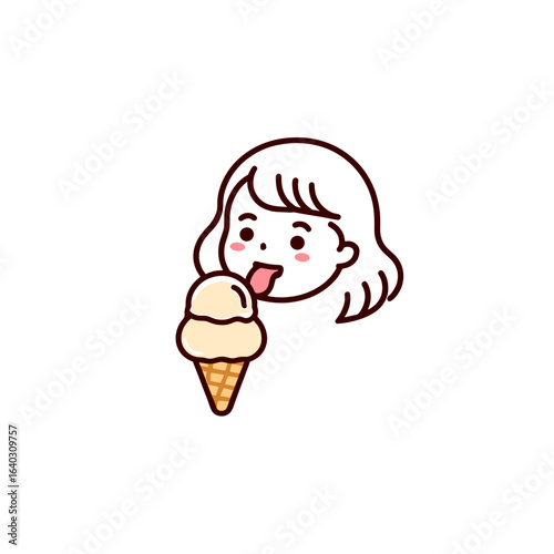 Happy girl enjoying a delicious ice cream cone with a big smile on her face