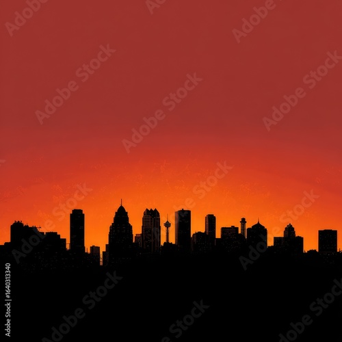 Silhouette of an iconic city skyline at sunset.