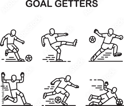 Soccer Player Actions Line Art Set (2)