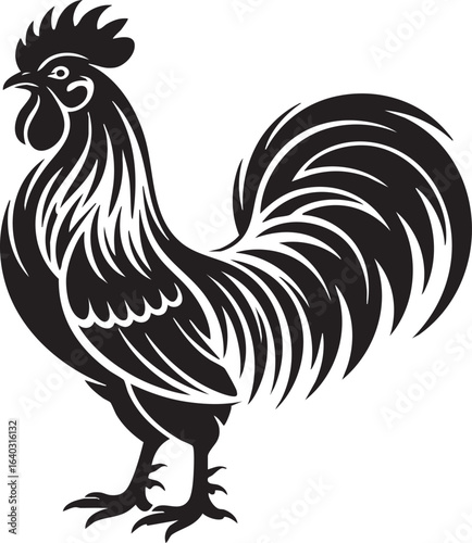 A vibrant stylized rooster illustration in a modern vector design showcasing a bold and artistic interpretation of the farm animal with a clean graphic aesthetic