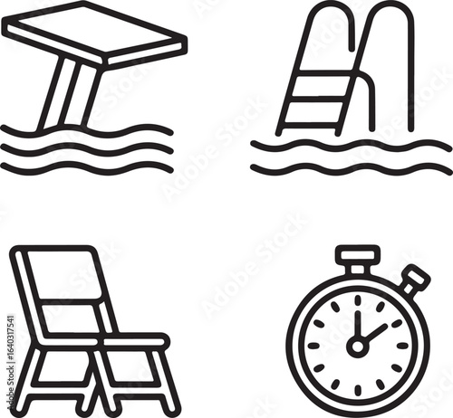 Swimming Pool Environment Vector Line Icons (1)