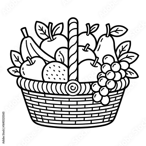 basket with fruits illustration vector style colouring page 
