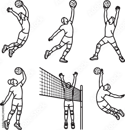Volleyball Player Action Pose Icons Pack (2)