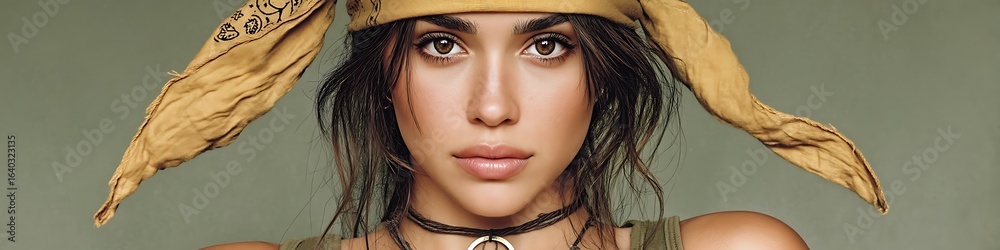 Young Woman With Bandana And Black Choker Necklace Young Woman With Bandana And Black Choker Necklace