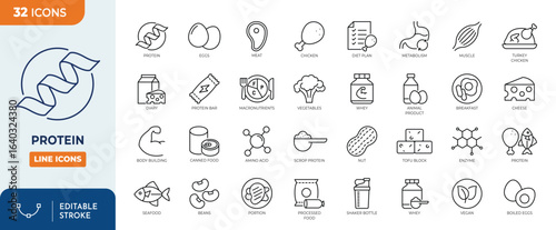 Protein line editable icon set. Editable stroke. Vector illustration