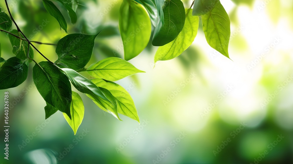 Obraz premium Close-up of vibrant green leaves against a softly blurred background.